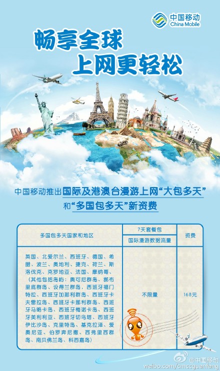 中國移動調(diào)整國際漫游資費1
