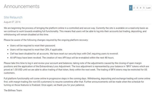 比特幣平臺(tái)Bitfinex兩日內(nèi)恢復(fù):客戶平攤7200萬美元損失